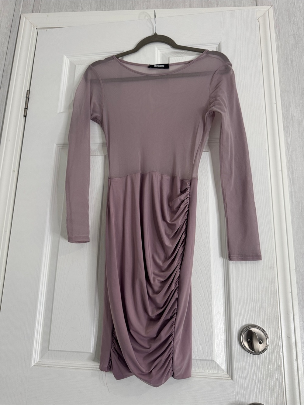 Missguided Mauve Long-Sleeve Ruched Midi Dress
